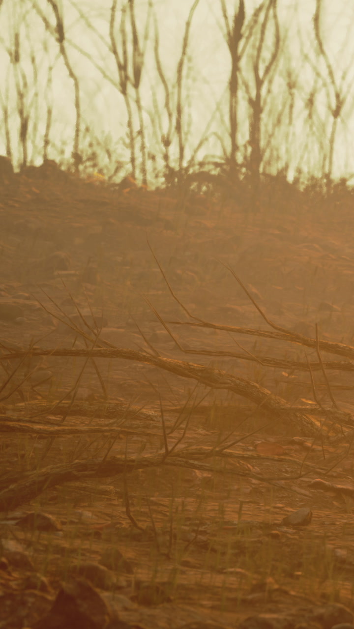 Burned land shows damage after wildfire in a forested area during daytime