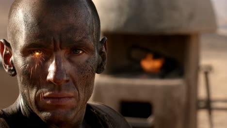 intense man with cybernetic sparks