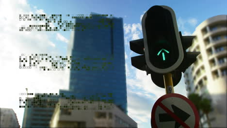 animación del procesamiento de datos sobre el paisaje urbano