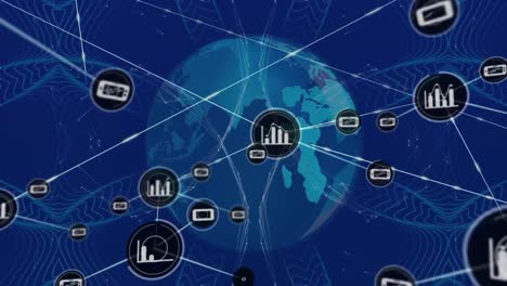 Animation-of-network-of-connections-with-icons-over-globe