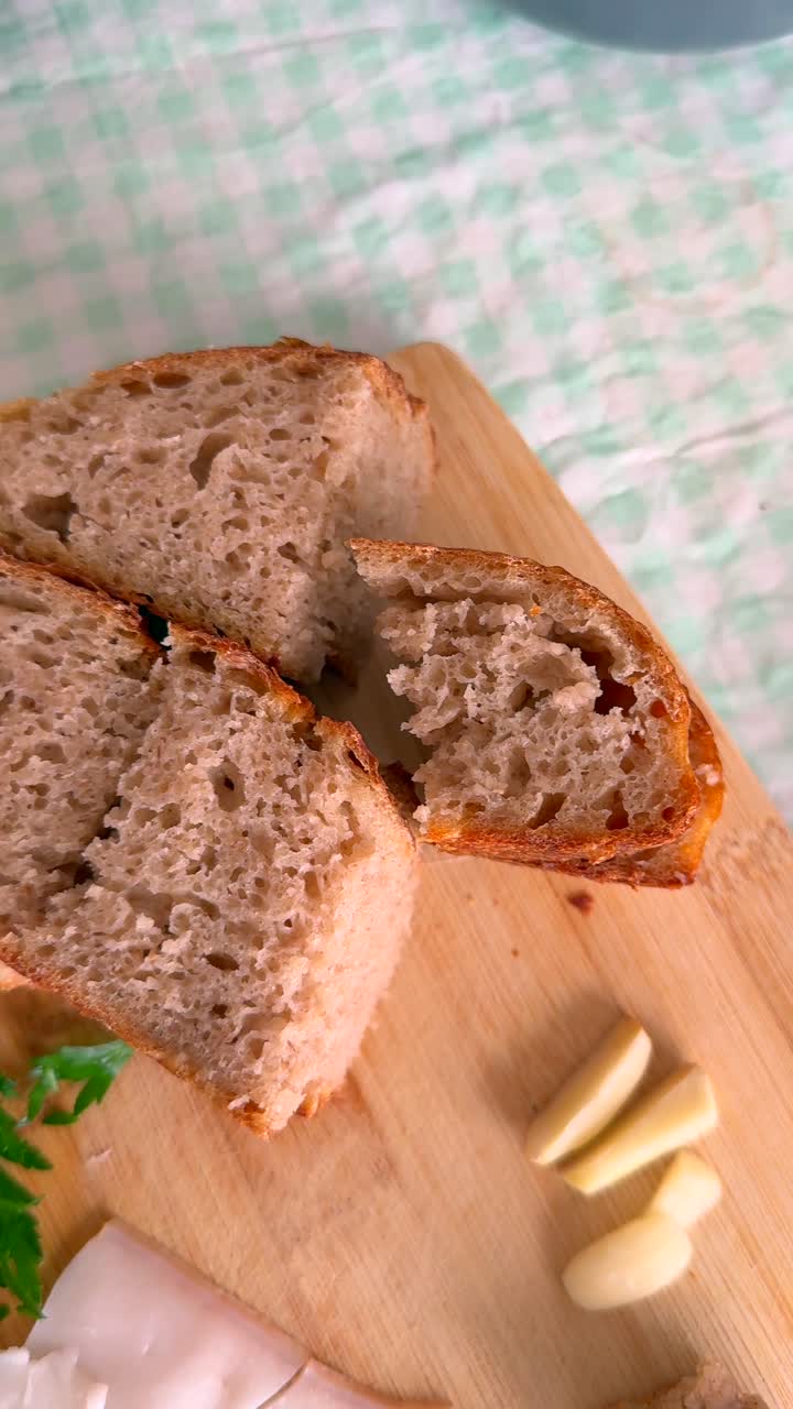 Food ingredients on a wooden board and in a bowl