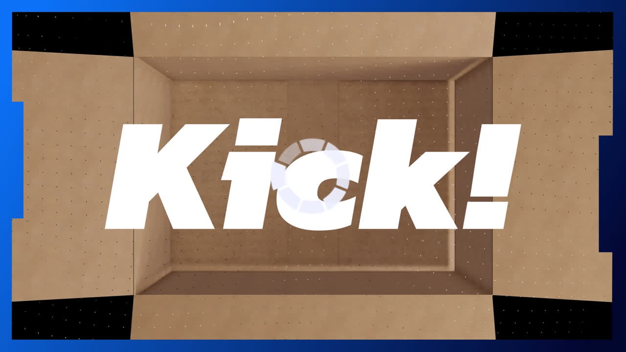 Animation of kick text, scope scanning and cardboard box