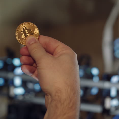 Symbol of cryptocurrency. Bitcoin. Concept of mining. Electronic virtual money