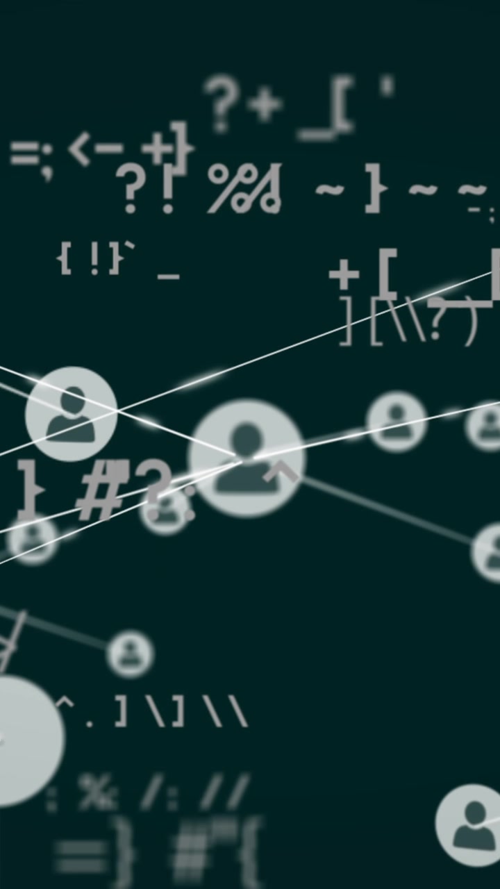 Animation of connected profile icons over computer special characters