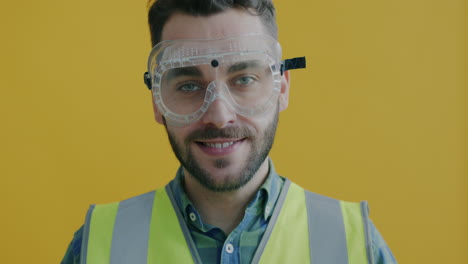 construction worker wearing safety glasses