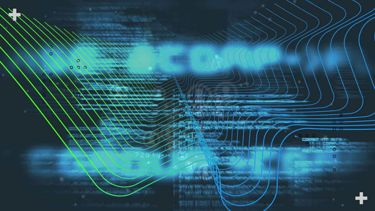 Animation of abstract shapes, data processing and profile icons floating against blue background