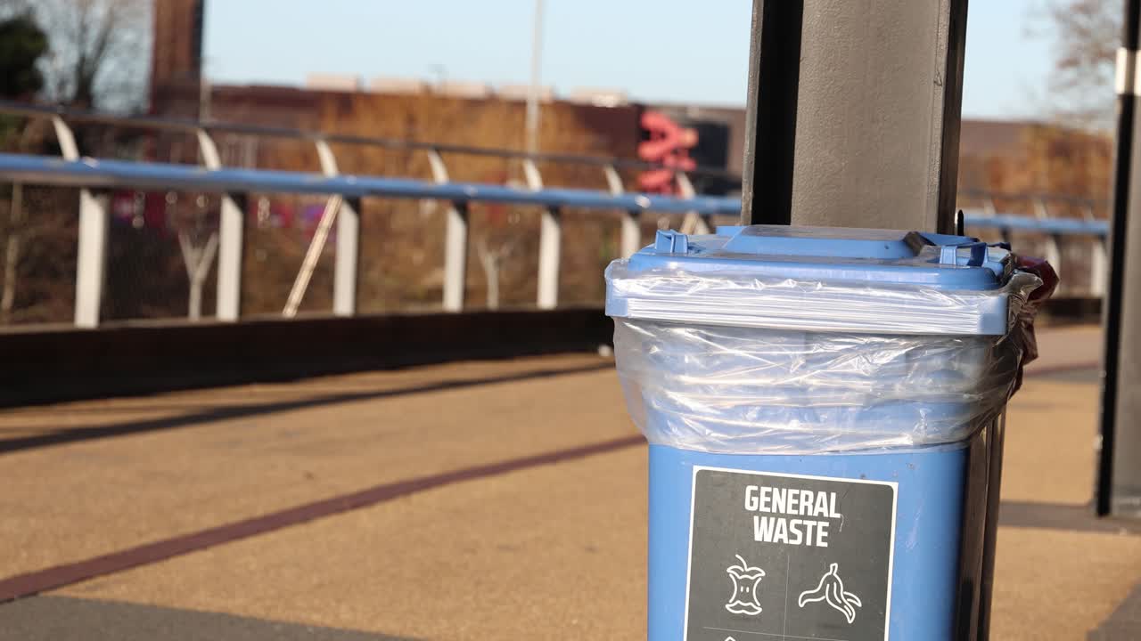 Trash can for general waste, evening light outdoor establisher