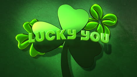 lucky you with neon shamrocks on green texture