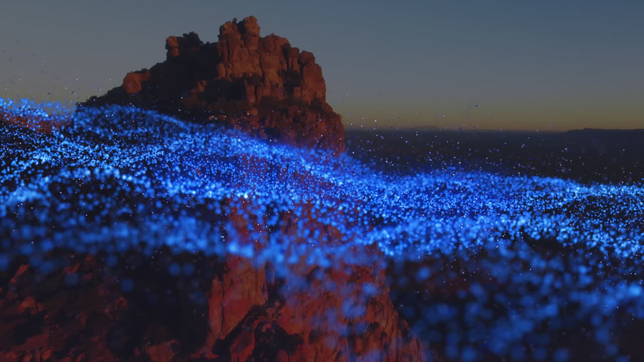 animación de puntos azules sobre el paisaje