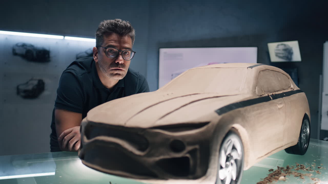 Car Designer Examining Clay Model