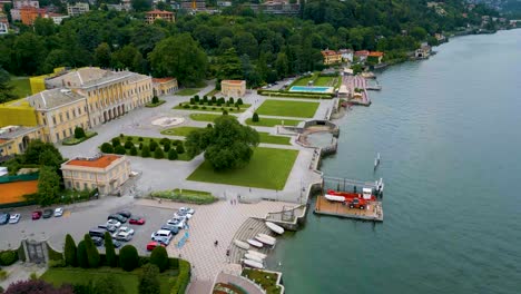 4k aerial drone video of the beautiful lakeside gardens of villa olmo on lake como, italy in the summer