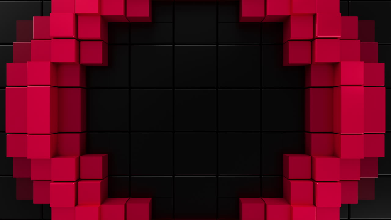 Red Glowing Square Ring Seamless Abstract 3D Loop. 3D rendering