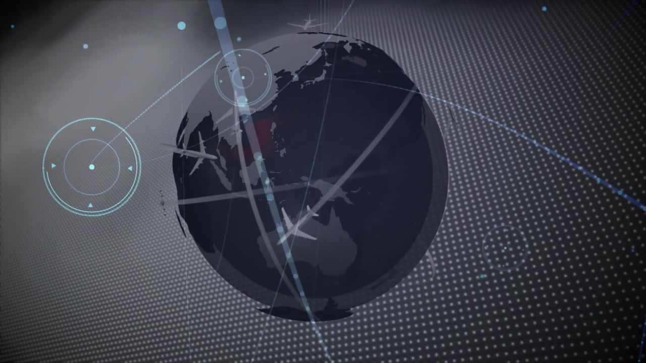 Airplane routes and global travel animation over digital world map