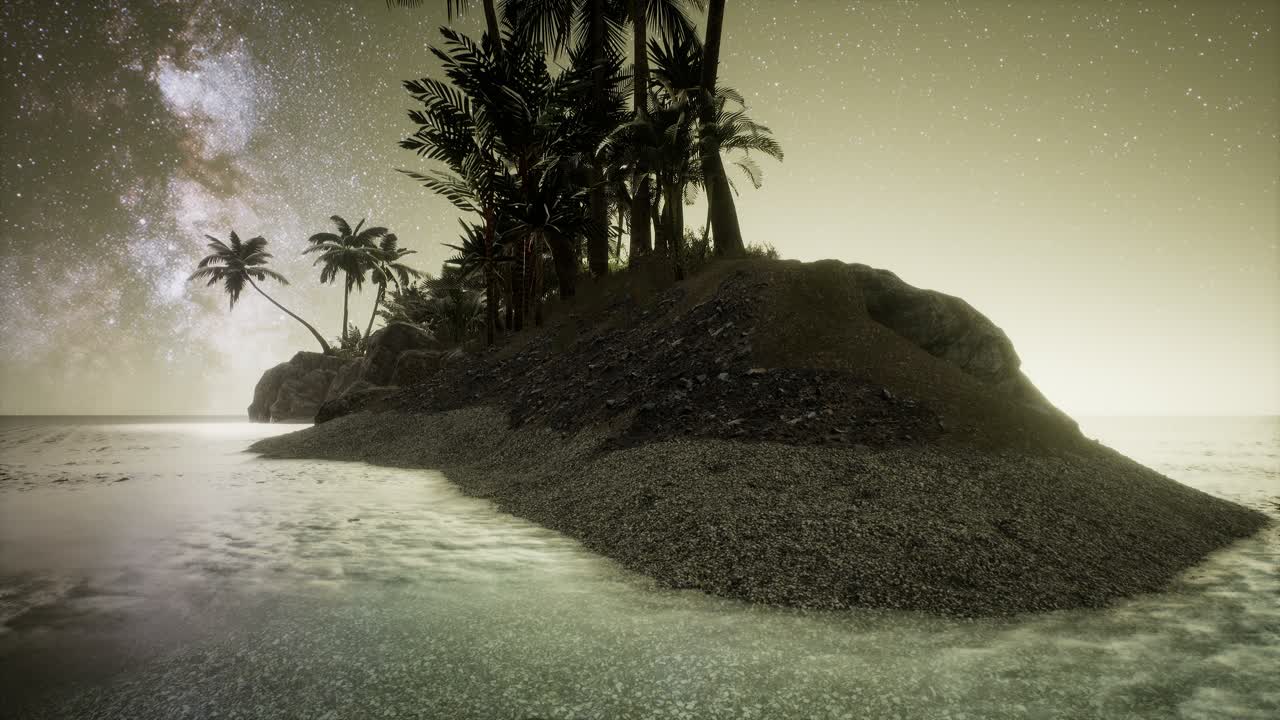 Beautiful fantasy tropical beach with Milky Way star in night skies