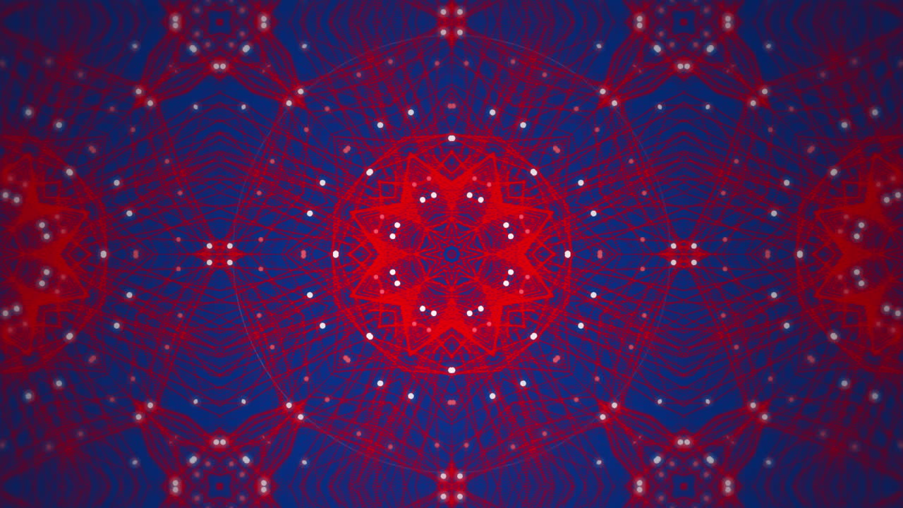 Animazione di forme caleidoscopiche che si muovono su sfondo blu