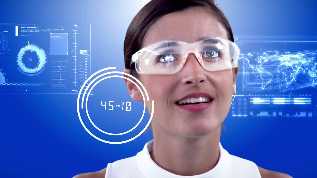 Businesswoman looking at digitally generated graphic