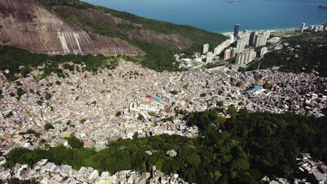Aerial-overview-of-the-famous-favela-da-Rocinha-neighborhood,-daytime-in-Rio,-Brazil