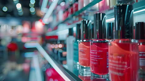 close-up of vibrant nail polish bottles on a store shelf