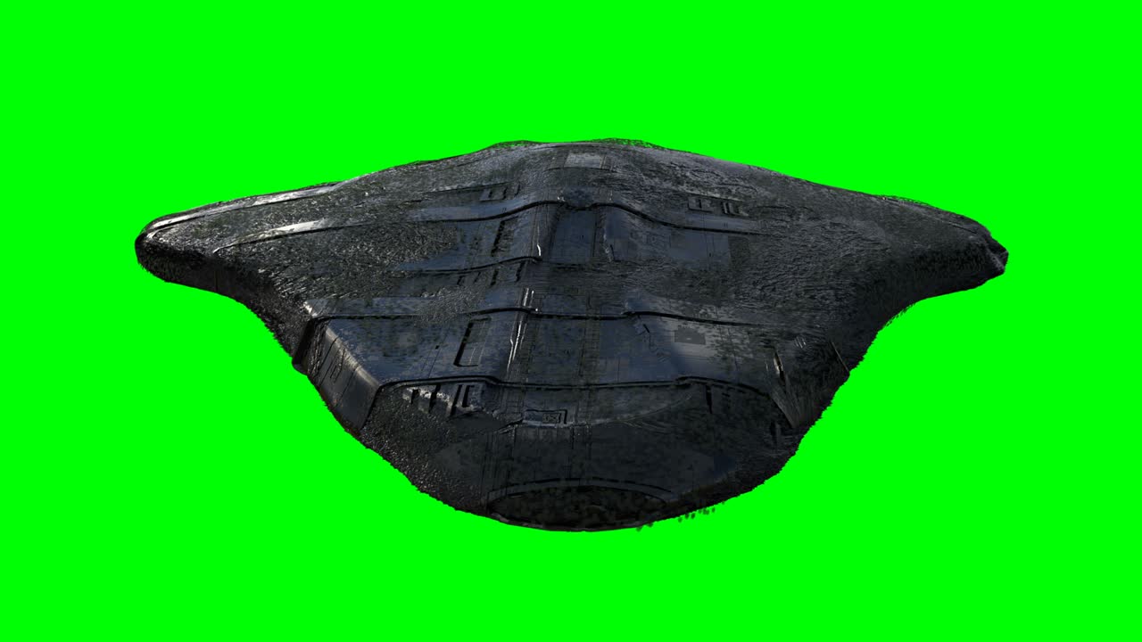 la nave de ciencia ficción alienígena futurista se aísla en la pantalla verde. animación realista en 4k.