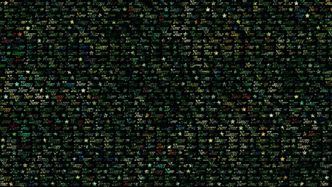 happy new year. motion tile. press wall. multicolored lettering in the style of the holiday. shimmering playful background. festive abstraction.