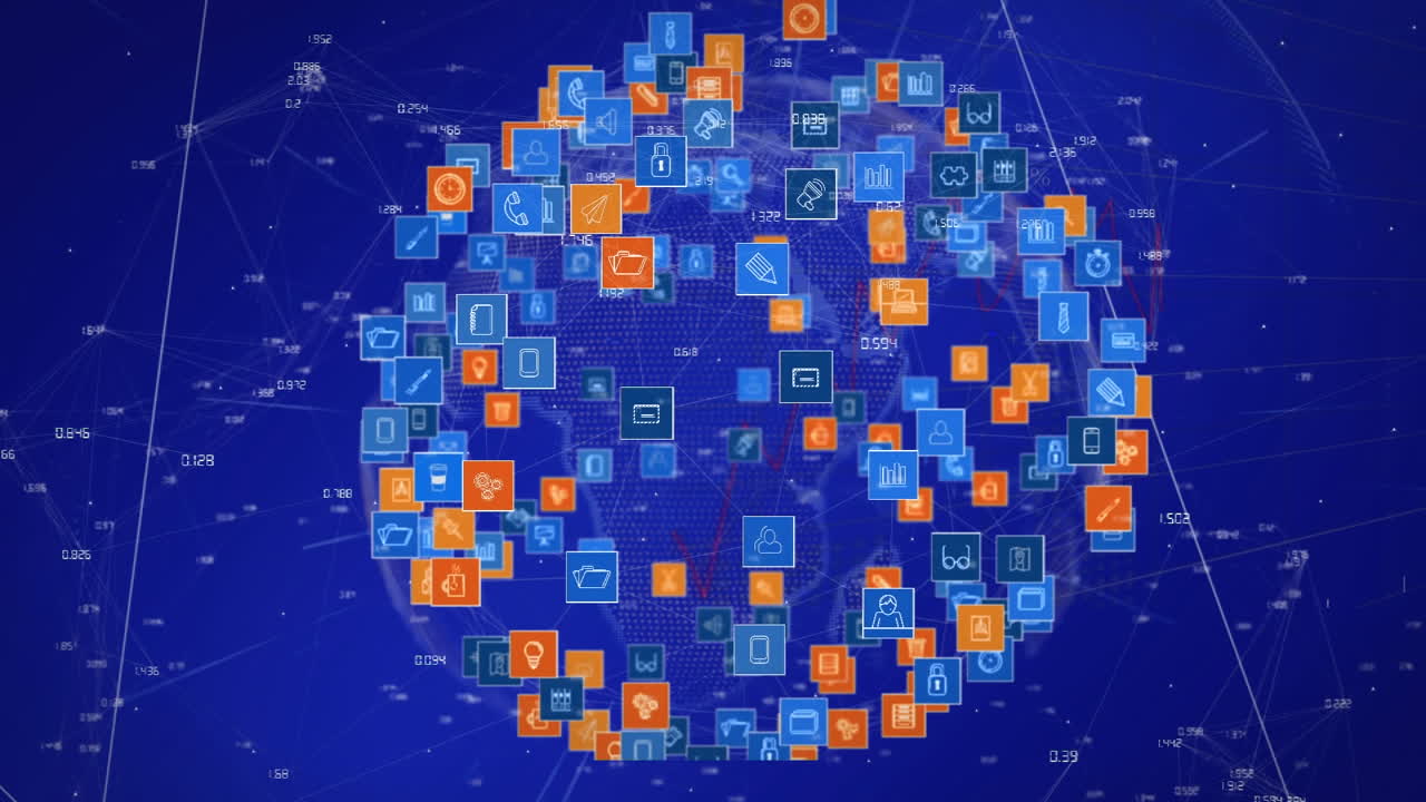 animación de conexiones y procesamiento de datos en todo el mundo