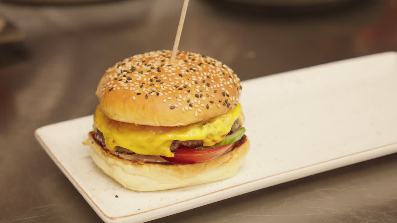 Classic tasty cheeseburger, juicy homemade comfort food, cheddar melt