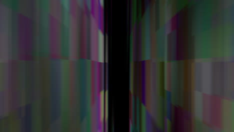 moving forward across narrow corridor between multicolored pixels walls toward black background