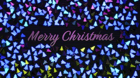 tarjeta de navidad con guirlanda, bombillas en forma de árbol de navidad en el avión. hermosa composición de año nuevo en bucle. estandarte de año nuevo, guirlanda de neón o juguetes de navidad en forma de árboles de navidad