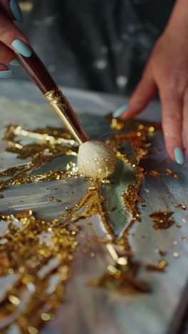 applying gold leaf to a painting