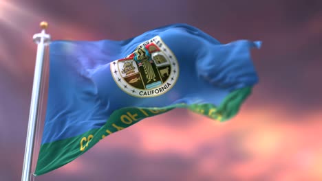 bandera de los ángeles al atardecer, condado de california, en los estados unidos - bucle