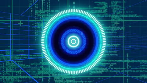 Animation-of-neon-round-scanner-and-data-processing-against-tunnel-in-seamless-pattern