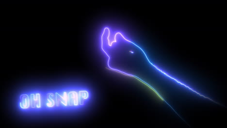 gestos con las manos multicolores de luz de neón y broches de presión con el texto „snap??