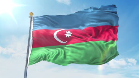 azerbaijan flag waving in the wind against deep blue sky. national theme, international concept. 3d render seamless loop 4k