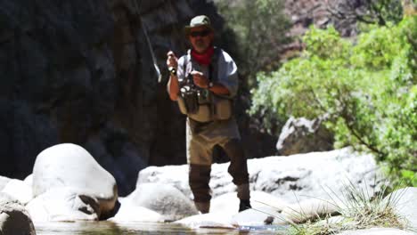 Fisherman-fly-fishing-in-river