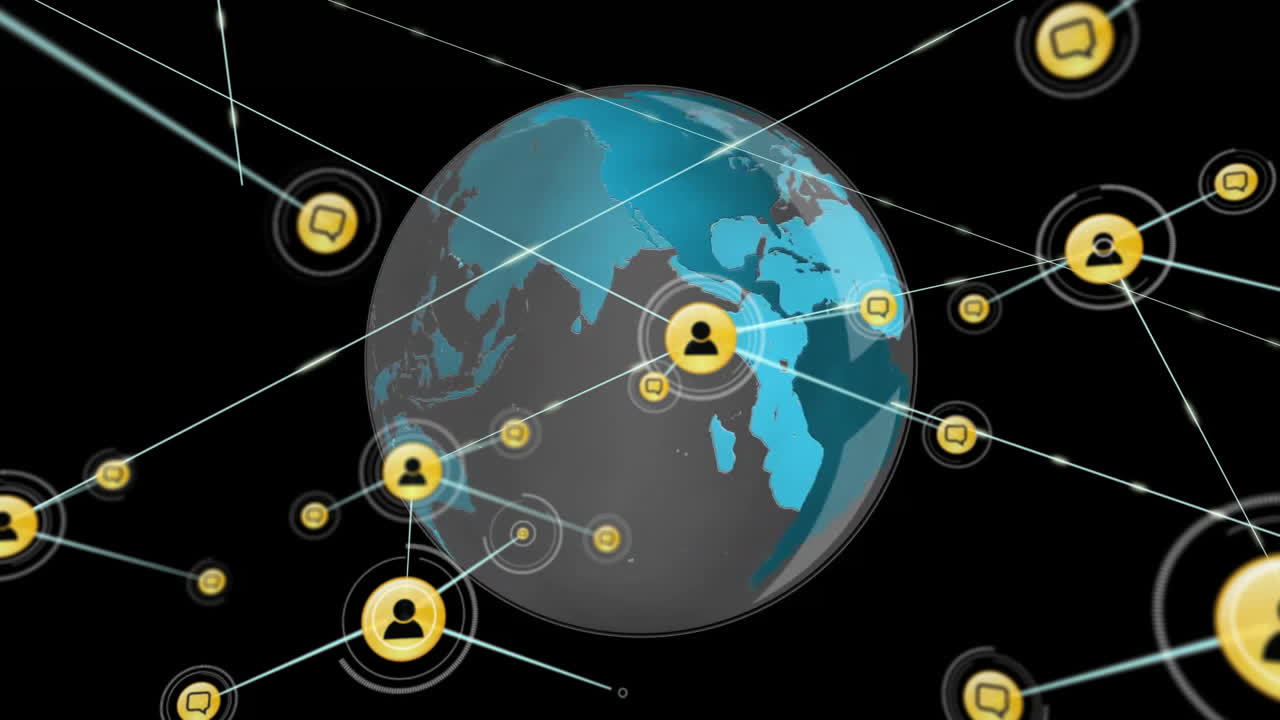 animación de la red de conexiones con iconos en todo el mundo