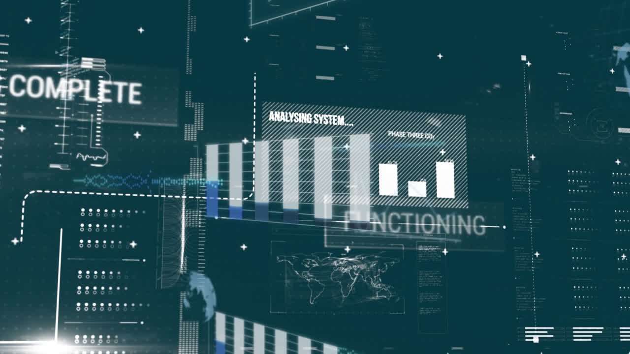 Animation of data processing over gray background
