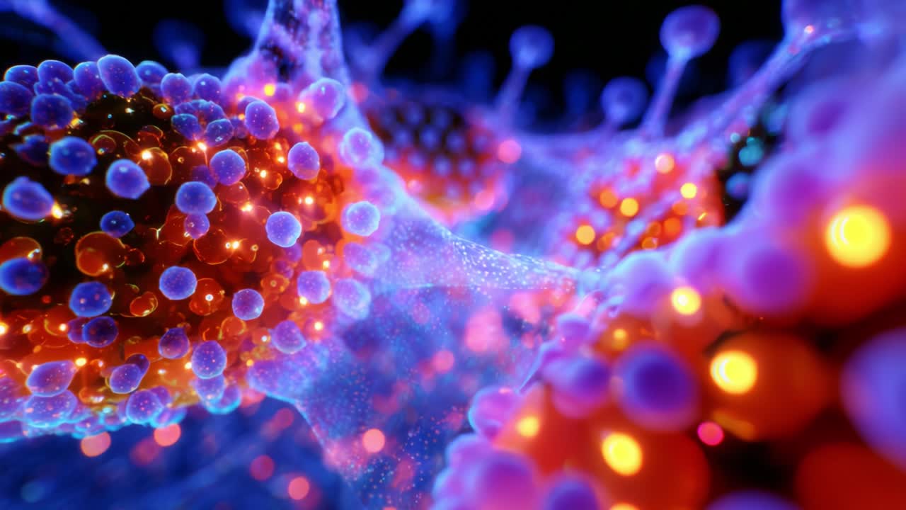 Stunning Close-Up Visualization of Microscopic Cells Displaying Vibrant Colors and Intricate Structures in a Hypothetical Cellular Environment, Highlighting the Beauty of Biological Complexity