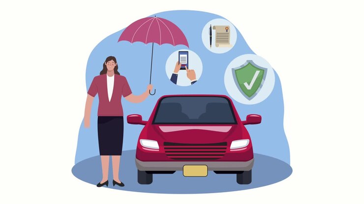 insurance service agent with umbrella and car