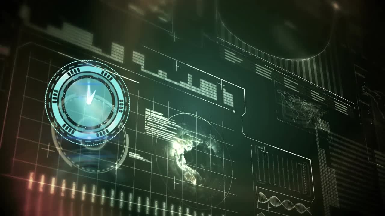 animación del reloj y el procesamiento de datos sobre fondo verde