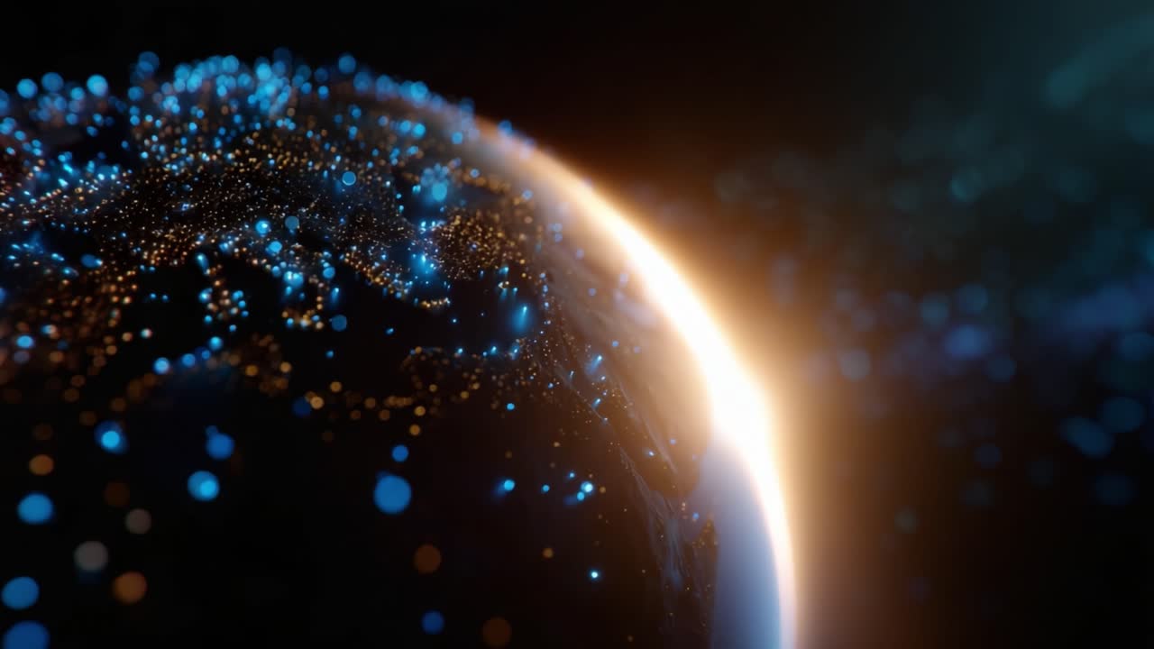 A Glimpse of Earth from Space Showcasing Beautiful Blue and Orange Illuminations Highlighting Cities, Landmasses, and Natural Features at Night