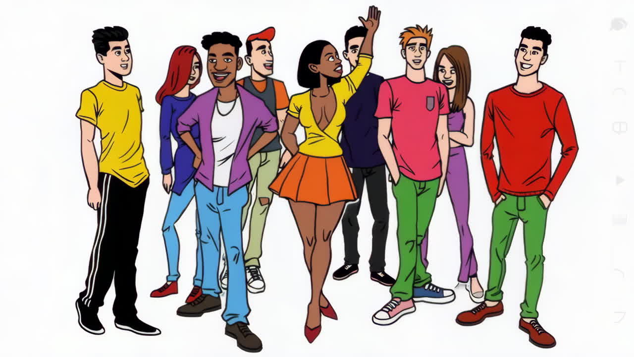 Diverse Group of Cartoon People Standing Together