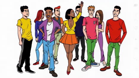 diverse group of cartoon people standing together