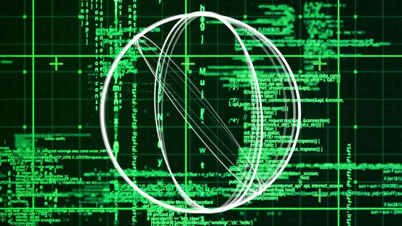 녹색과 검은색 공간에서 데이터 처리에 대한 회전하는 원의 애니메이션