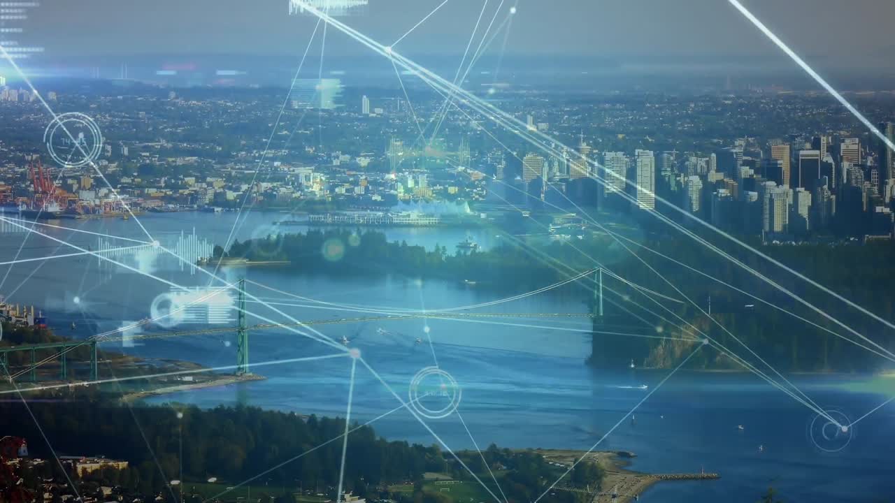 도시 풍경에 대한 연결 네트워크의 애니메이션