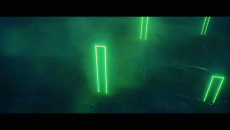 rocky landscape with huge green light portal structures