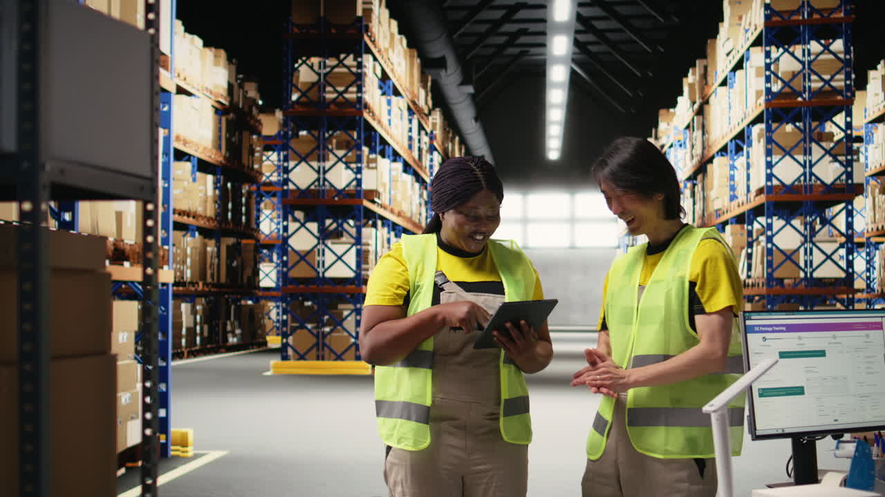 Vertical Video African american and asian people managing online orders and airway bills