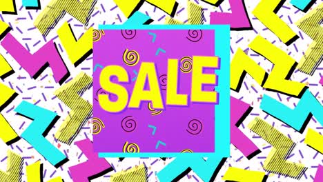 Animation-of-sale-text-over-retro-vibrant-pattern-background