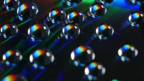 wonderful world of physics. interference and diffraction. water drops close up with rainbow effect. white light is divided into components