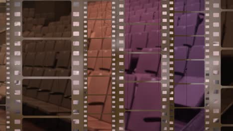 film strip background with old scratches against cinema hall loopable