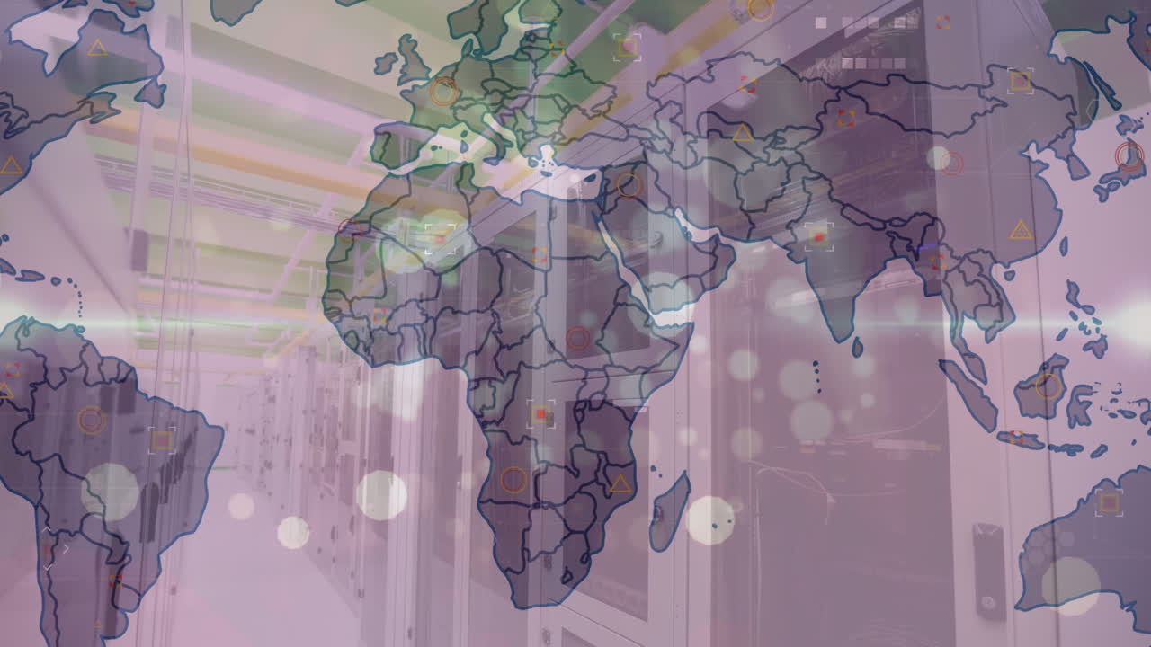 animación del mapa del mundo sobre la sala del servidor